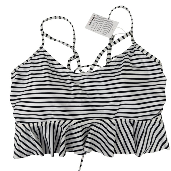 NWT CocoShip Black Stripe Corset Tie Back Flounce Bikini Top Boho Retro Size 16 - Picture 16 of 16